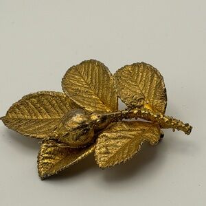 Vintage Flora Danica Gold on 925 Silver Leaf/Bud Brooch